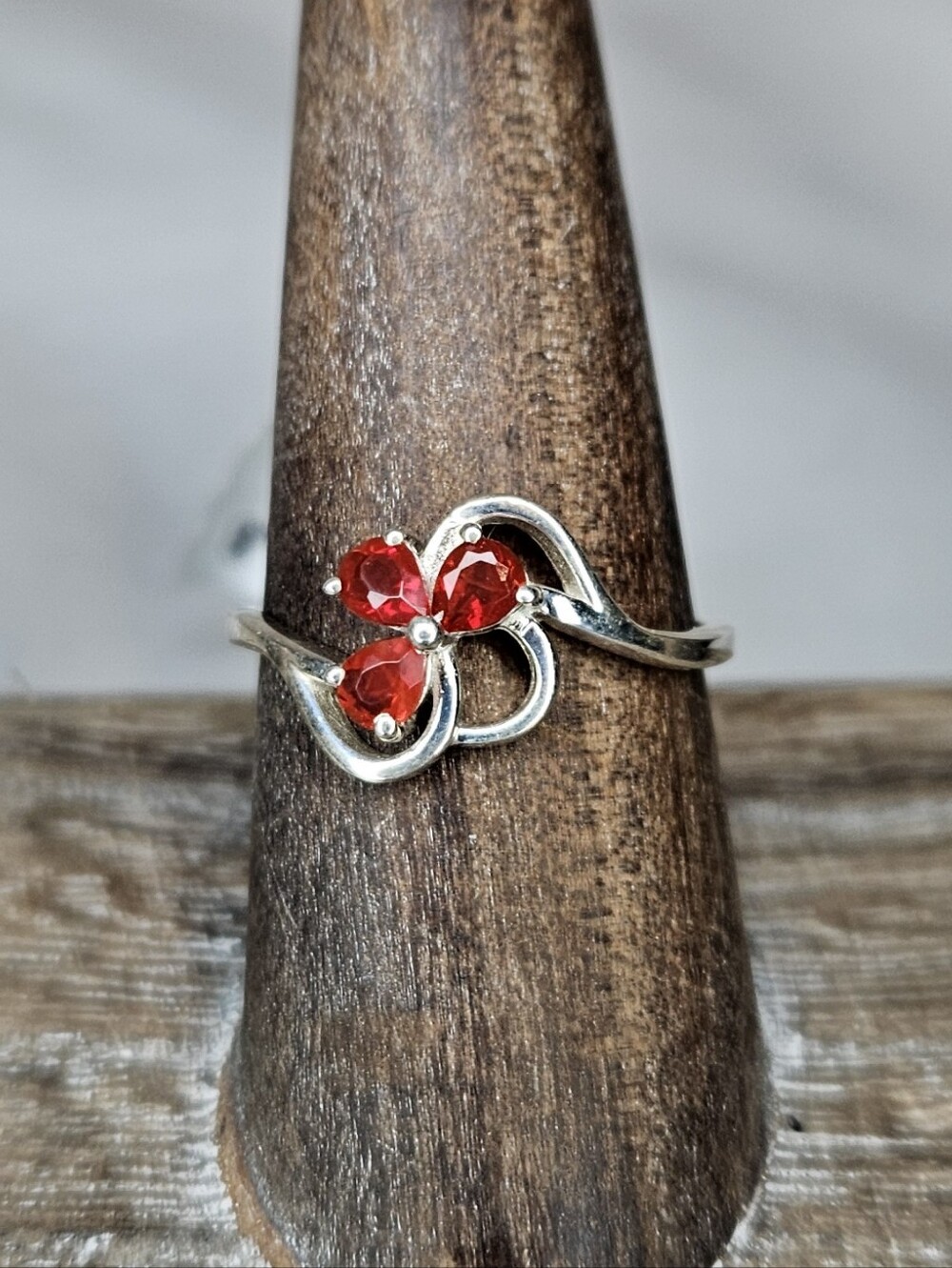 Natural Mexican Fire Opal Ring 925 Sterling Silver Flower Clover Size 8 NWT